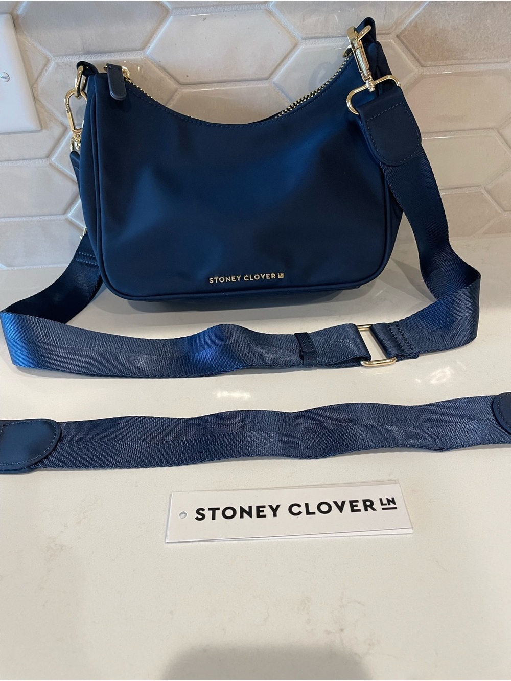 Stoney Clover Lane Navy Nylon Shoulder Bag w/Gold Hardware-2 straps